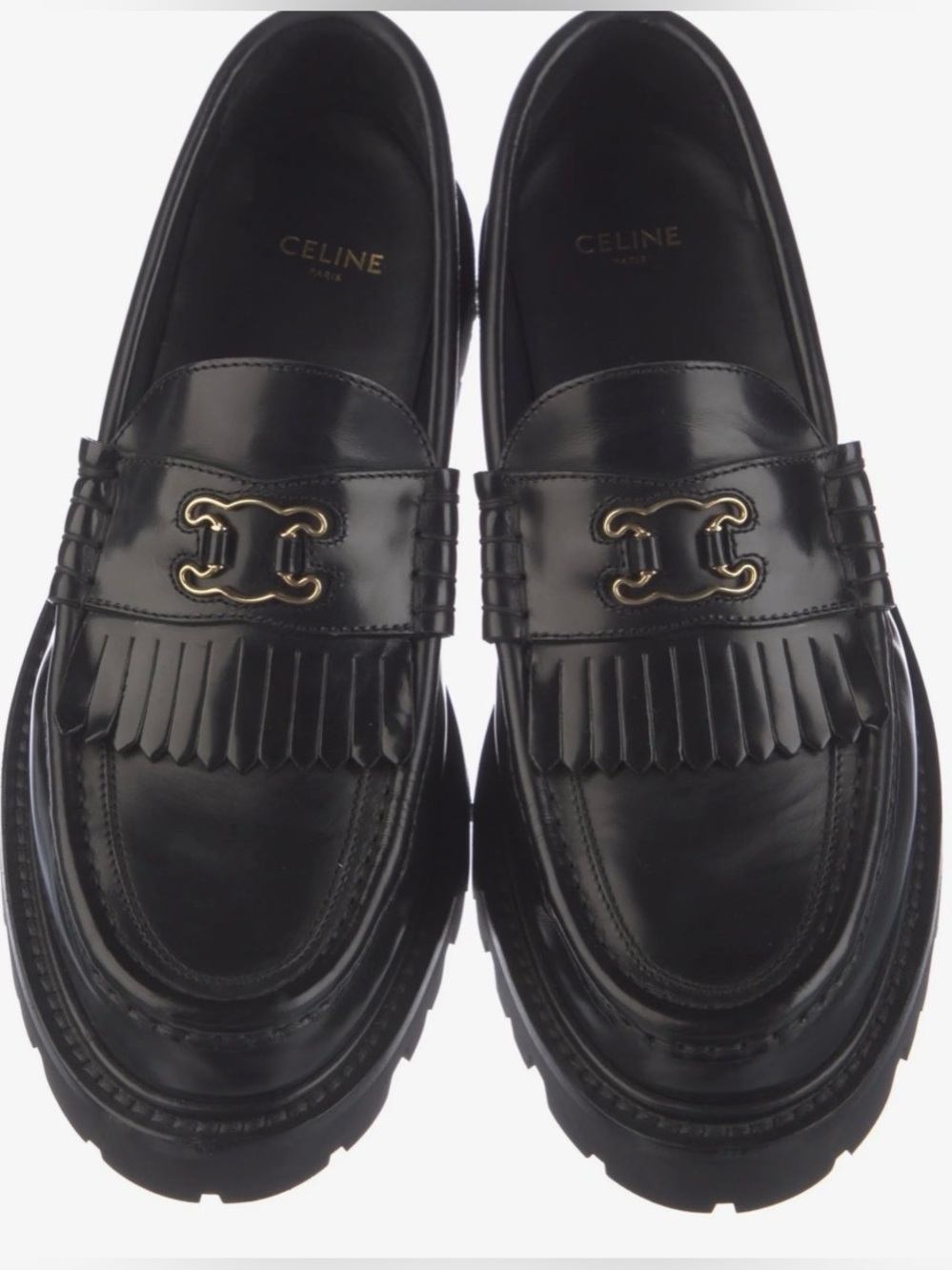 Celine Black Platform Leather Loafers